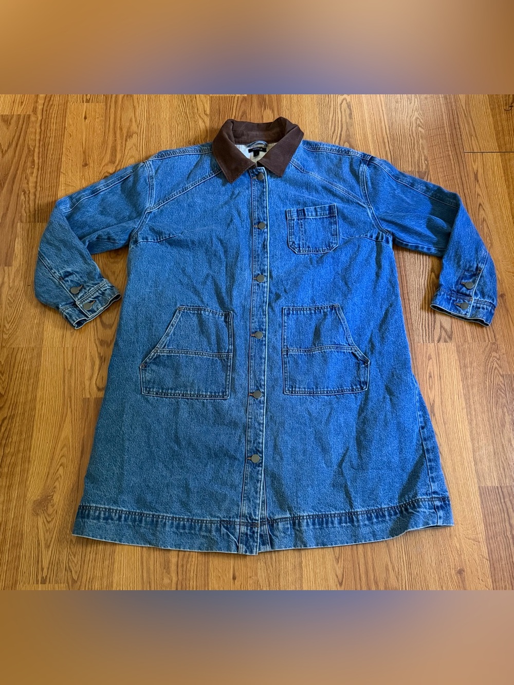 Torrid Denim Barn Coat Chore Jacket Plaid Flannel Lining Longline Women’s Size 1